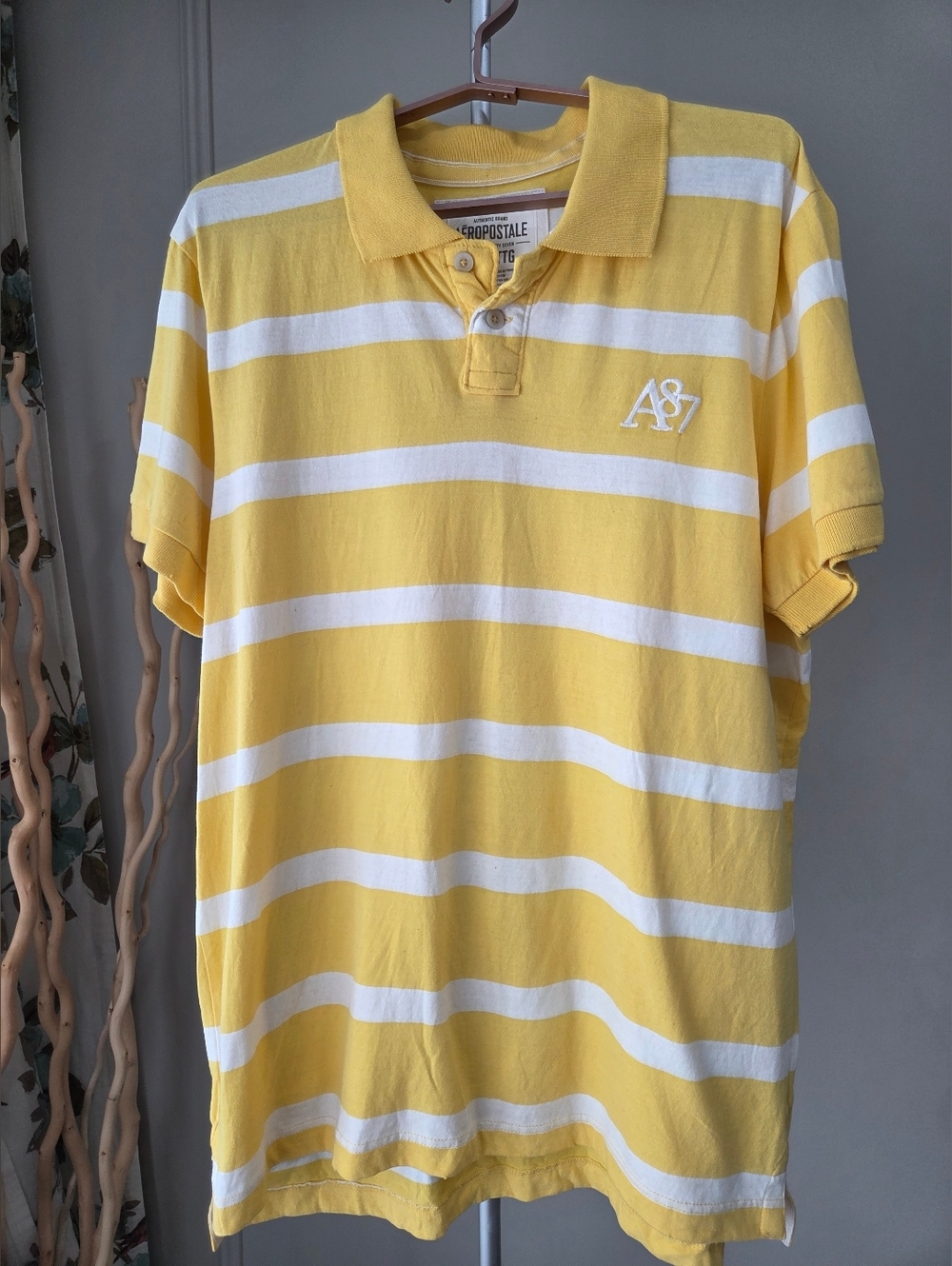 NWT Aeropostale Men’s Yellow and White Striped Polo sz.XXL